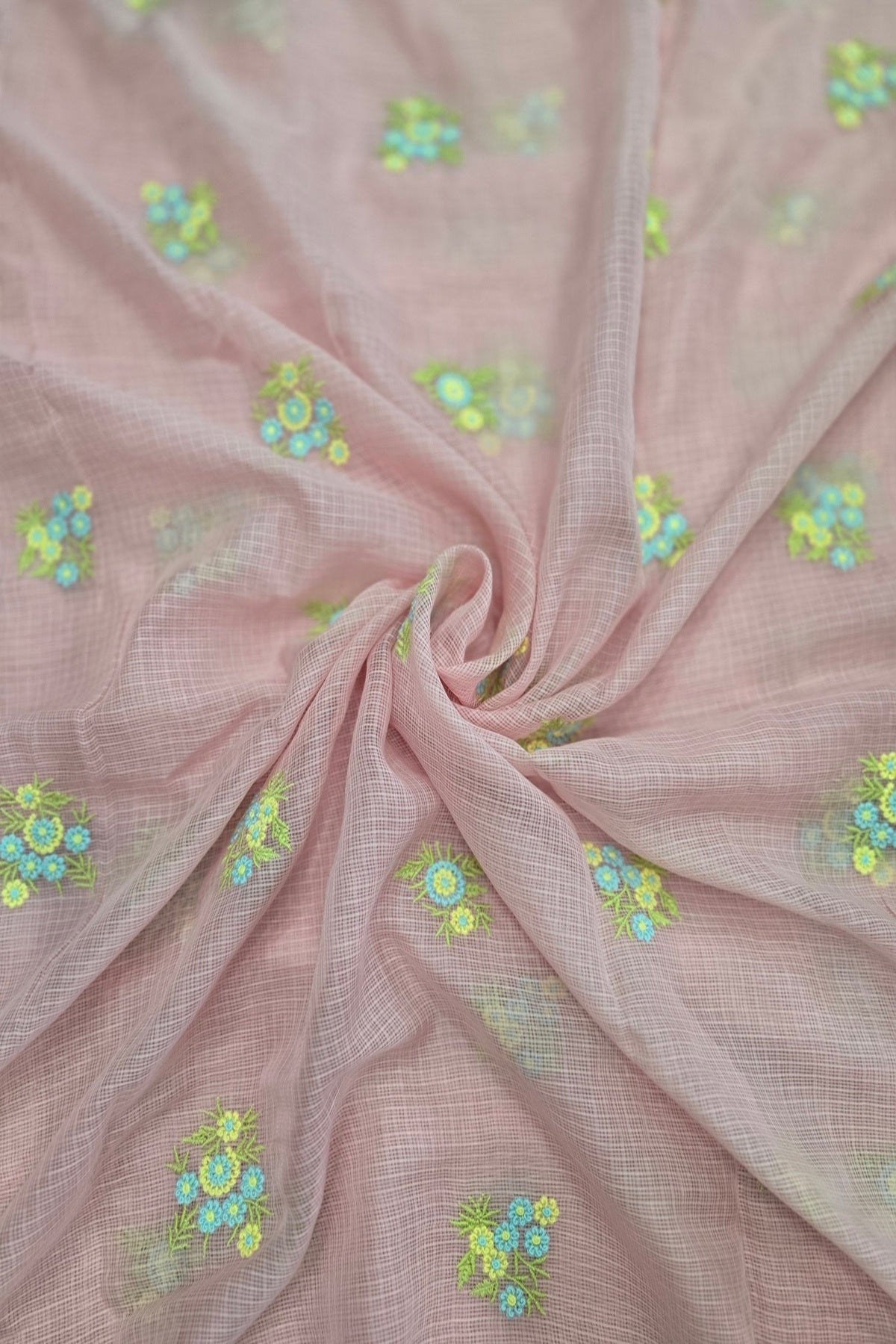 Posy Pastel Floral  Embroidered Pure Silk Kota Fabric