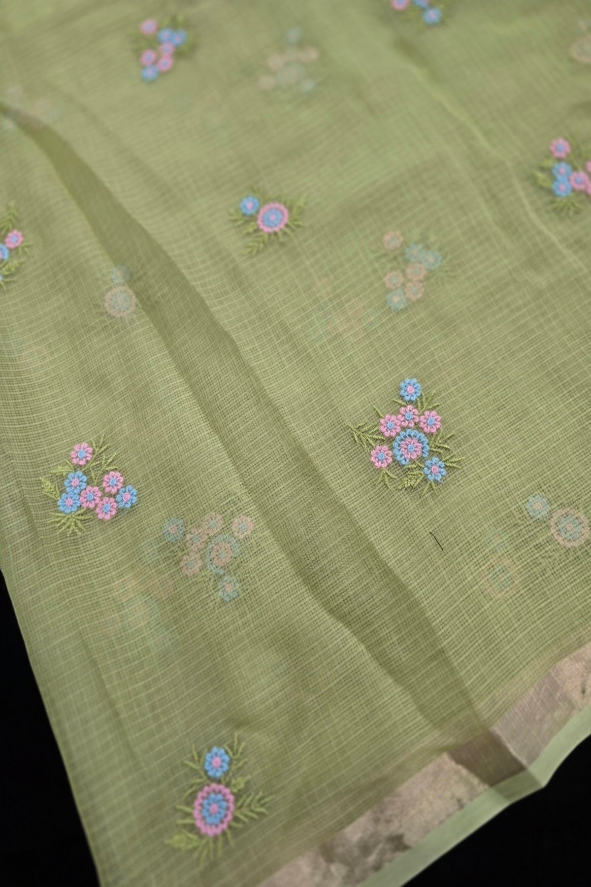 Posy Pastel Floral  Embroidered Pure Silk Kota Fabric