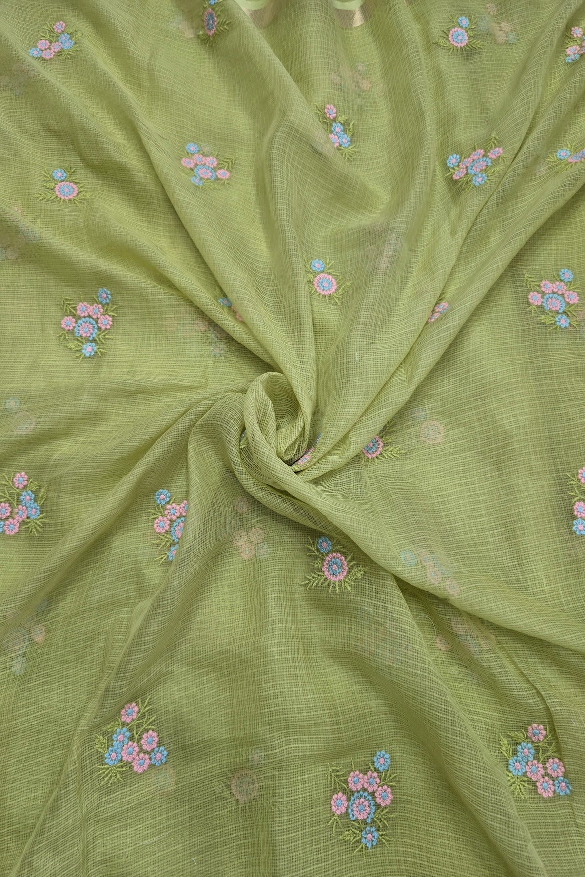 Posy Pastel Floral  Embroidered Pure Silk Kota Fabric
