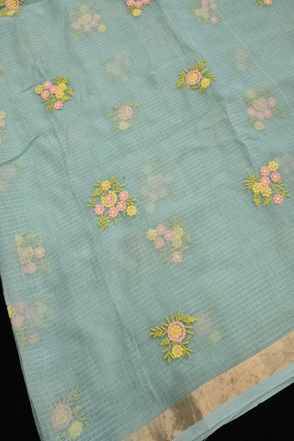 Posy Pastel Floral  Embroidered Pure Silk Kota Fabric