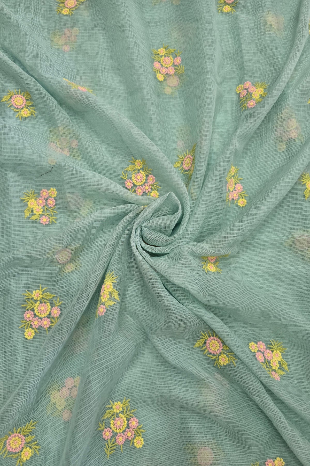 Posy Pastel Floral  Embroidered Pure Silk Kota Fabric