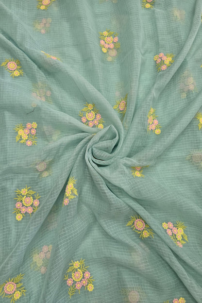 Posy Pastel Floral  Embroidered Pure Silk Kota Fabric