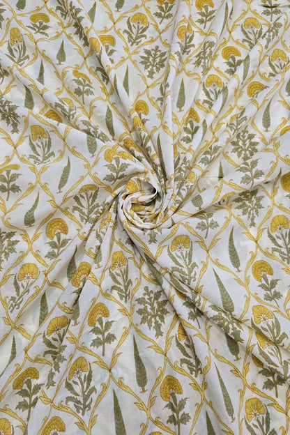 Pine Tree & Primrose Printed Cotton Fabric
