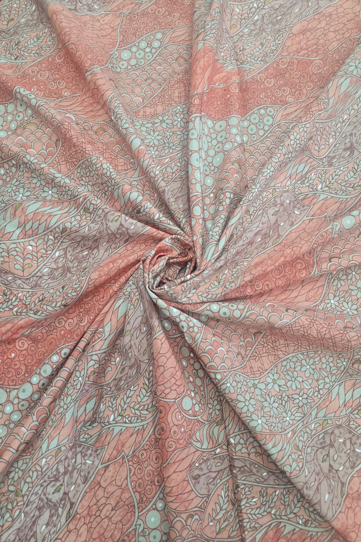 Asymmetrical Mandala Art Printed Pure Cotton Fabric