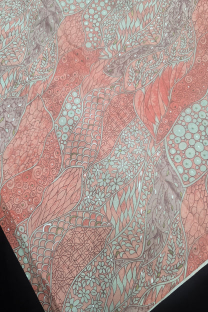 Asymmetrical Mandala Art Printed Pure Cotton Fabric