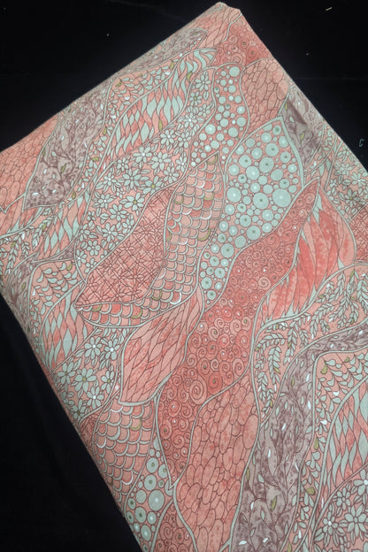 Asymmetrical Mandala Art Printed Pure Cotton Fabric