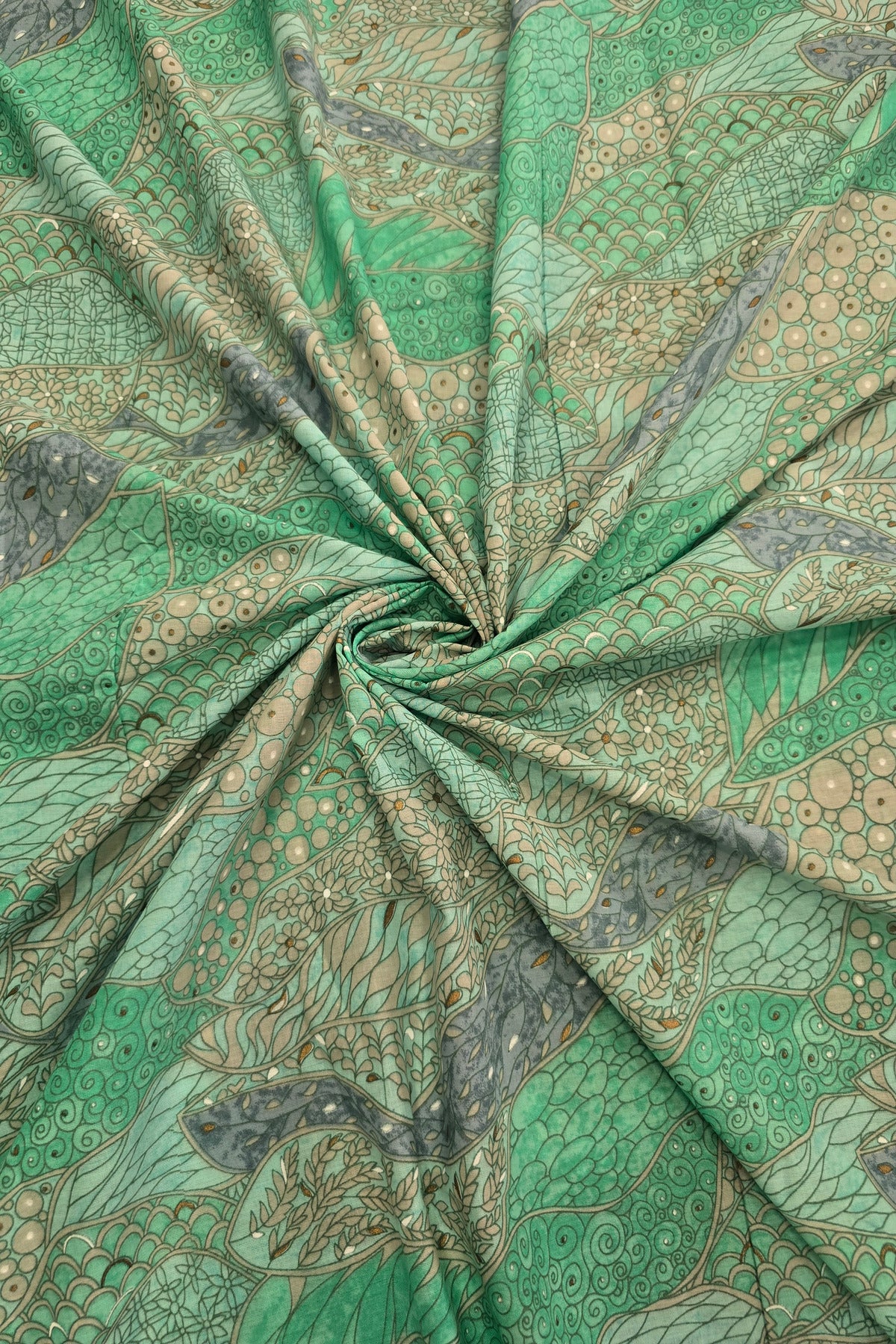 Asymmetrical Mandala Art Printed Pure Cotton Fabric