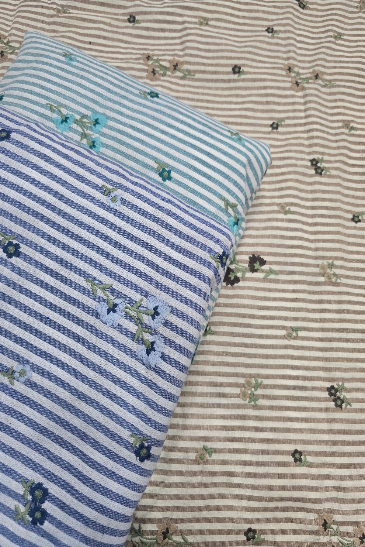 Vertical Stripes With Floriferous cotton Lenin Blend Fabric