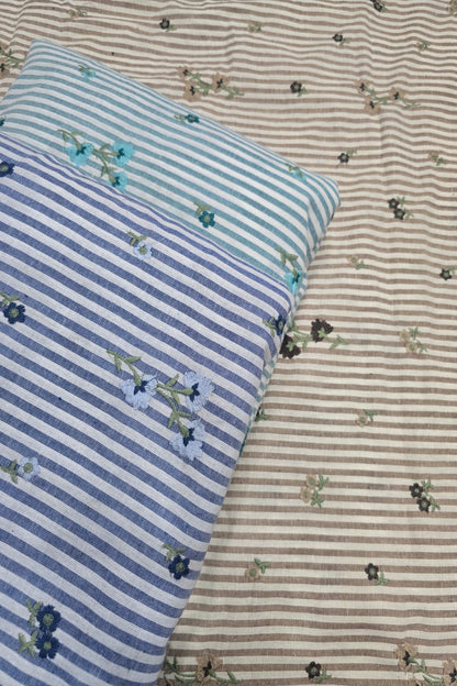 Vertical Stripes With Floriferous cotton Lenin Blend Fabric