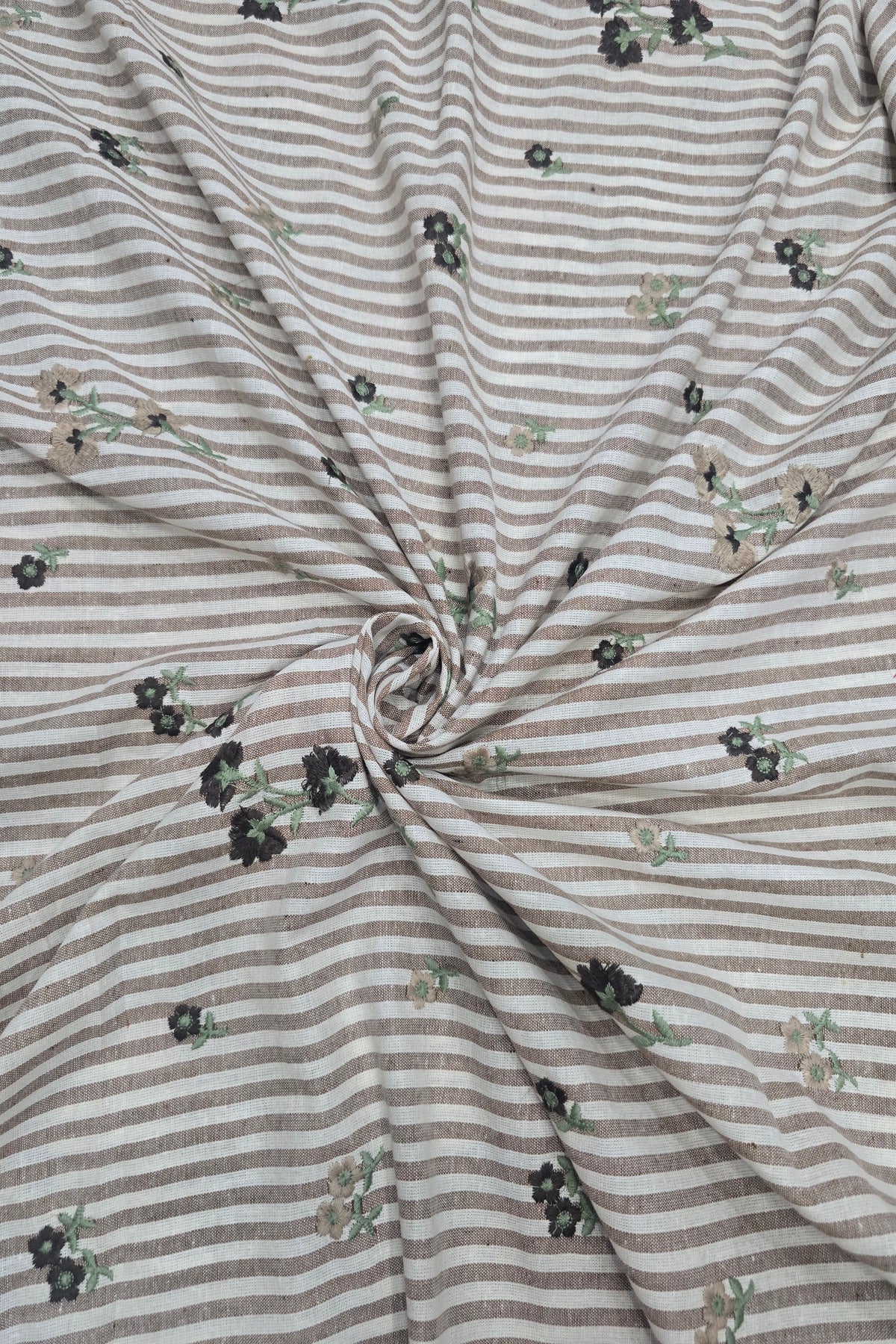 Vertical Stripes With Floriferous cotton Lenin Blend Fabric