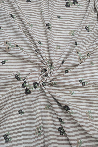 Vertical Stripes With Floriferous cotton Lenin Blend Fabric
