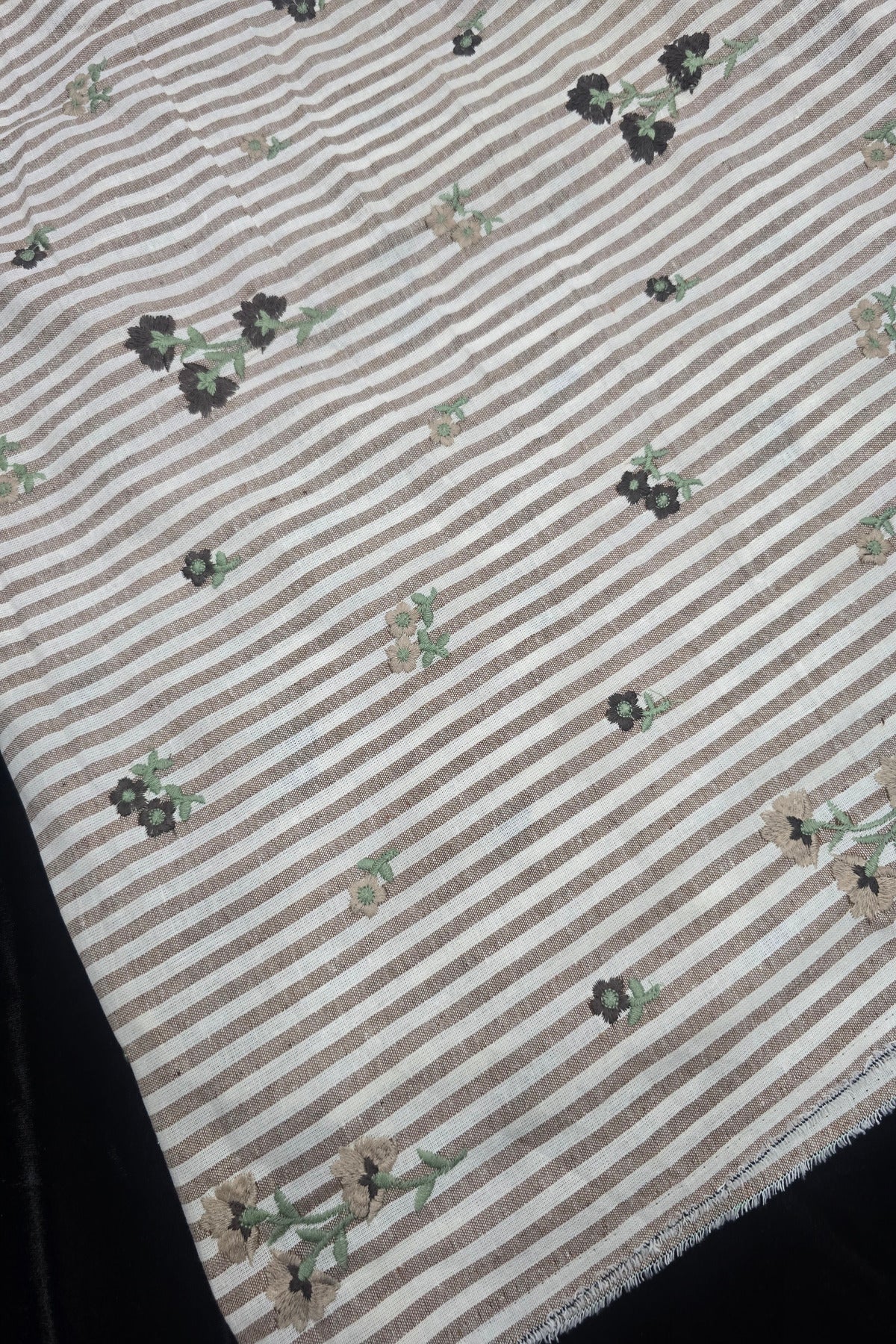 Vertical Stripes With Floriferous cotton Lenin Blend Fabric