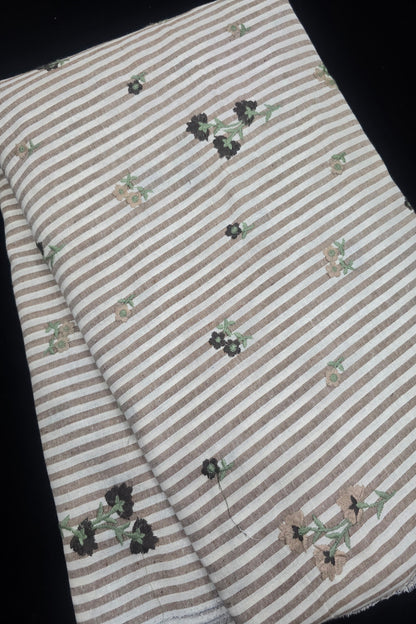Vertical Stripes With Floriferous cotton Lenin Blend Fabric