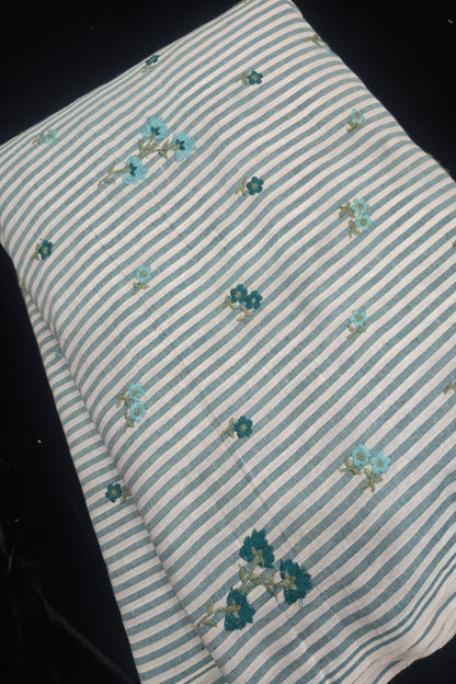 Vertical Stripes With Floriferous cotton Lenin Blend Fabric