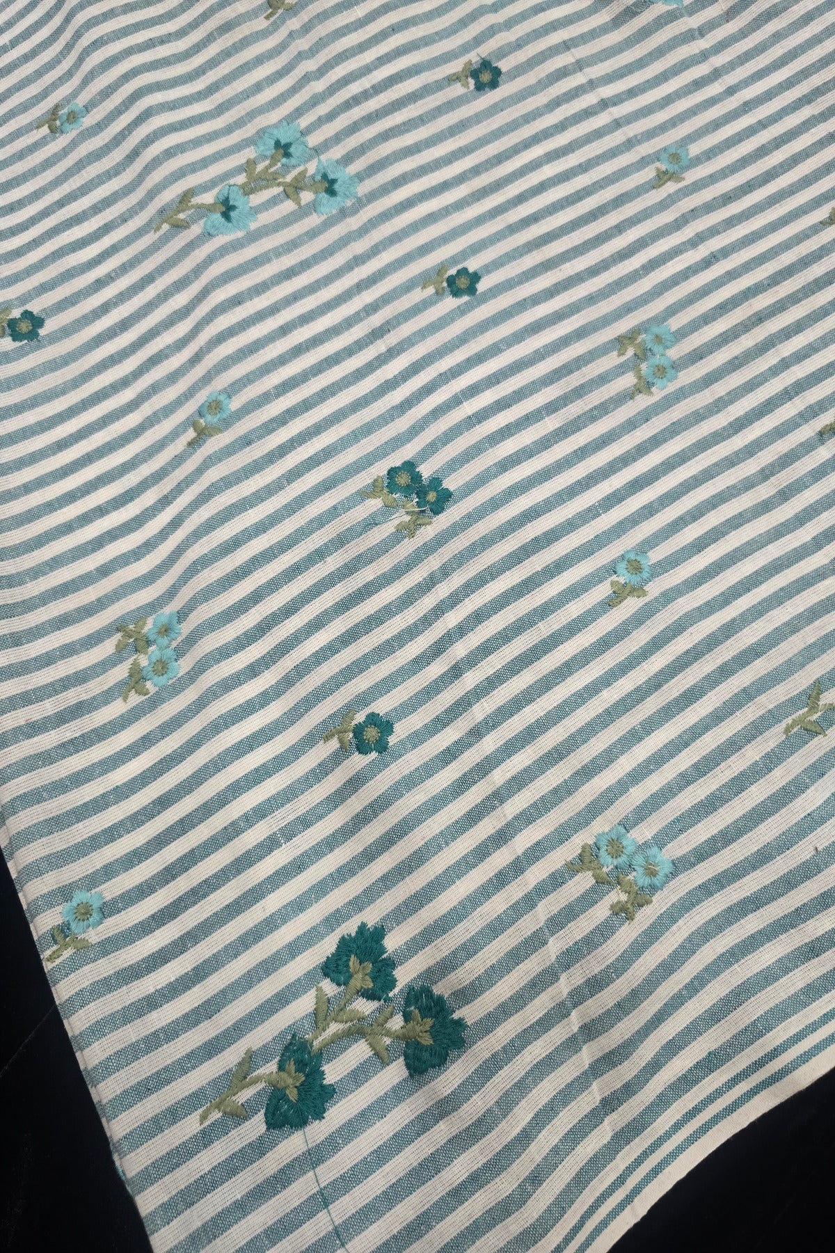 Vertical Stripes With Floriferous cotton Lenin Blend Fabric