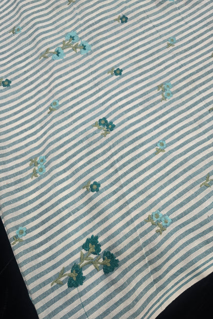 Vertical Stripes With Floriferous cotton Lenin Blend Fabric