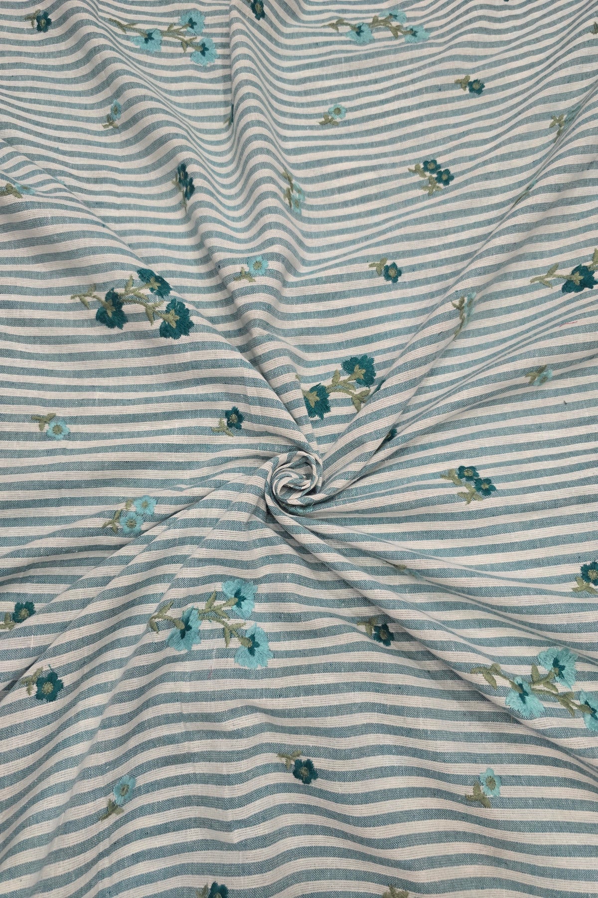 Vertical Stripes With Floriferous cotton Lenin Blend Fabric