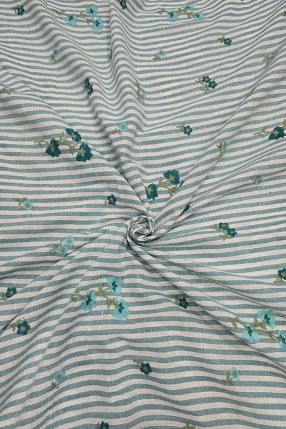 Vertical Stripes With Floriferous cotton Lenin Blend Fabric