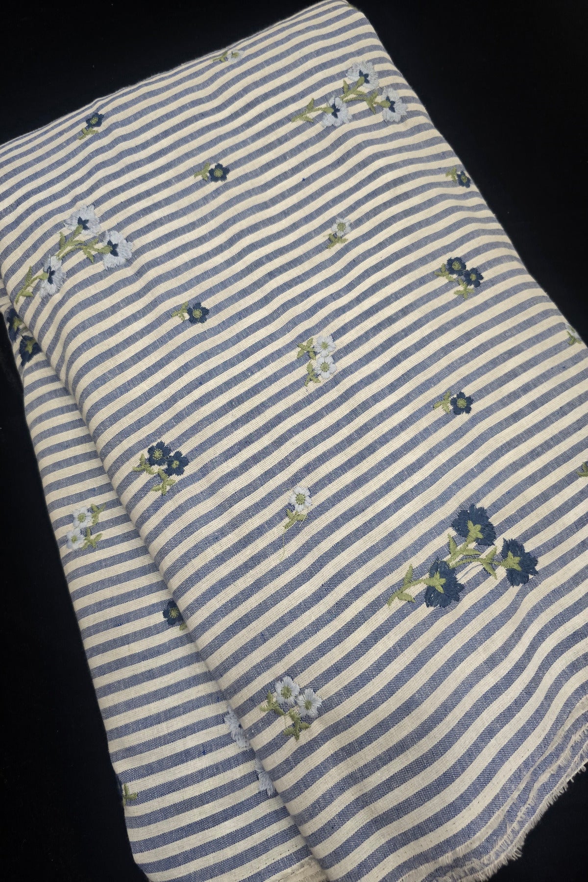 Vertical Stripes With Floriferous cotton Lenin Blend Fabric