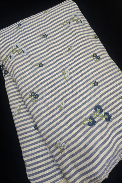 Vertical Stripes With Floriferous cotton Lenin Blend Fabric