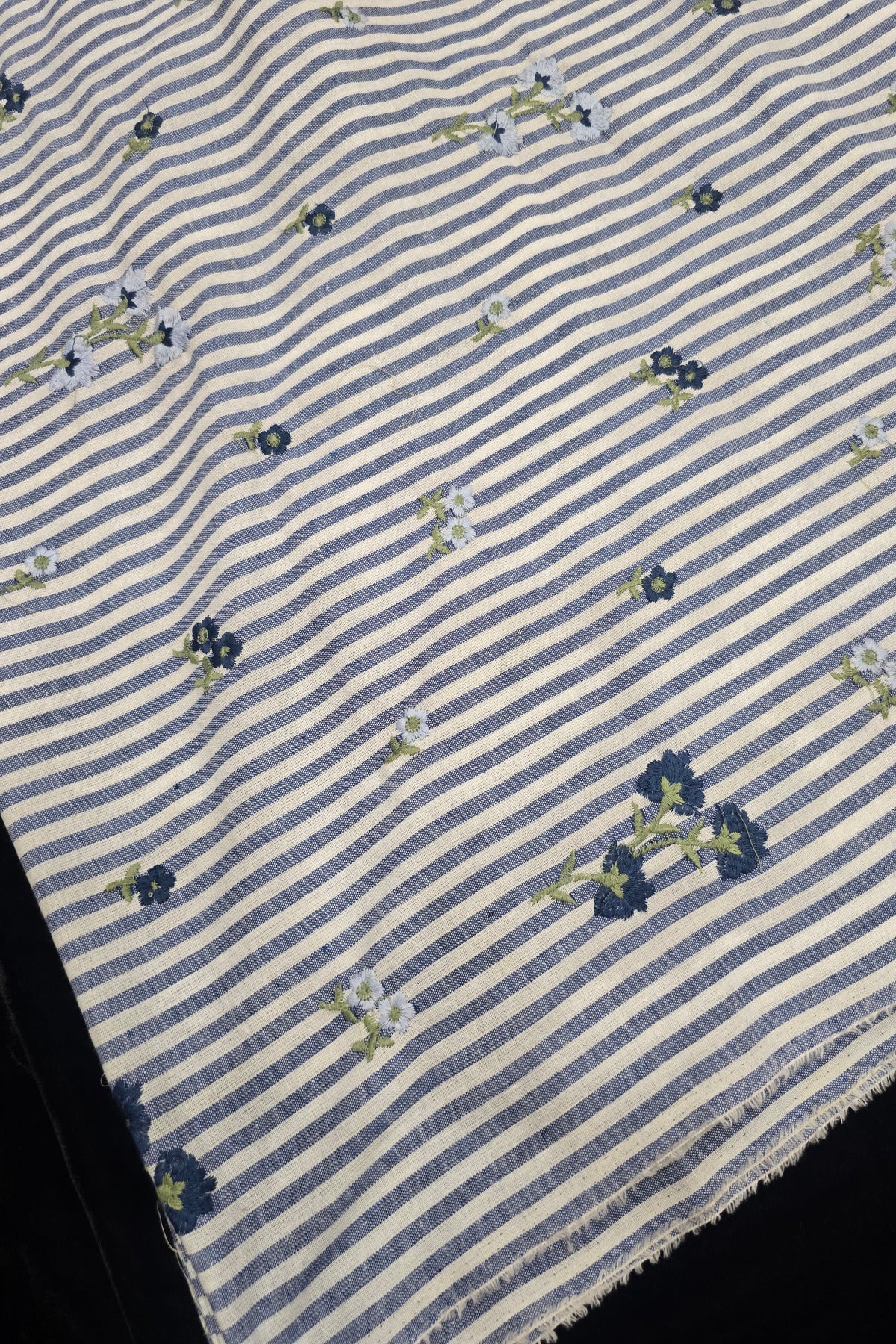 Vertical Stripes With Floriferous cotton Lenin Blend Fabric