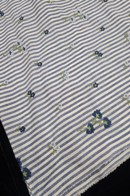 Vertical Stripes With Floriferous cotton Lenin Blend Fabric