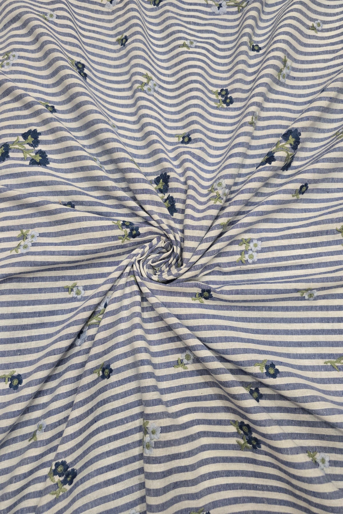 Vertical Stripes With Floriferous cotton Lenin Blend Fabric