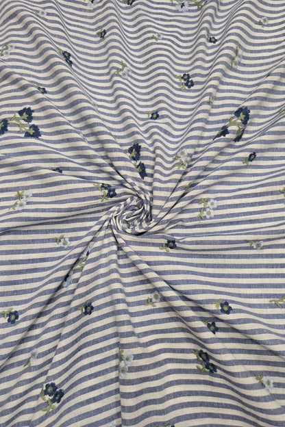 Vertical Stripes With Floriferous cotton Lenin Blend Fabric
