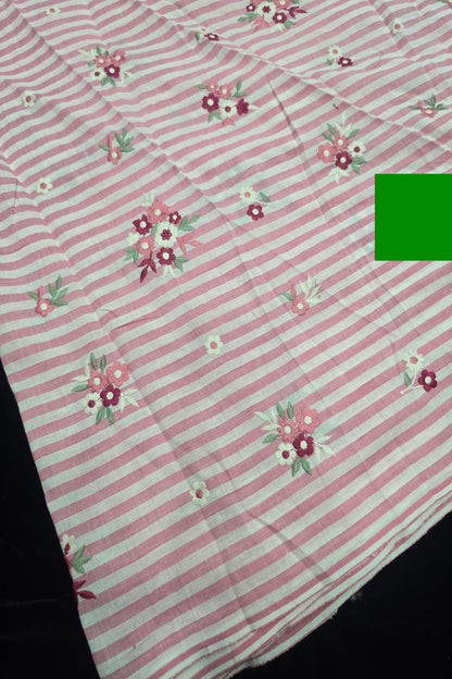 Vertical Lines With Floral Bunches Embroidered Pure Cotton Fabric