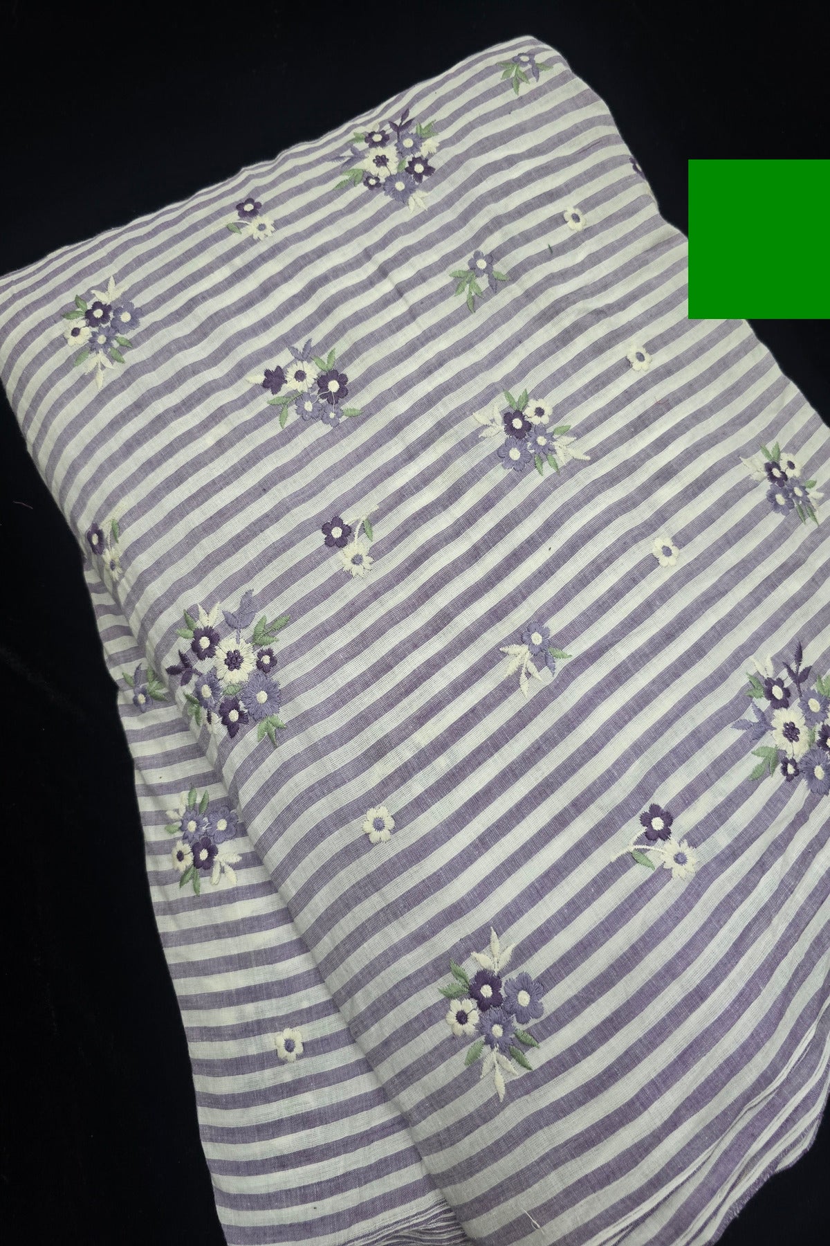 Vertical Lines With Floral Bunches Embroidered Pure Cotton Fabric