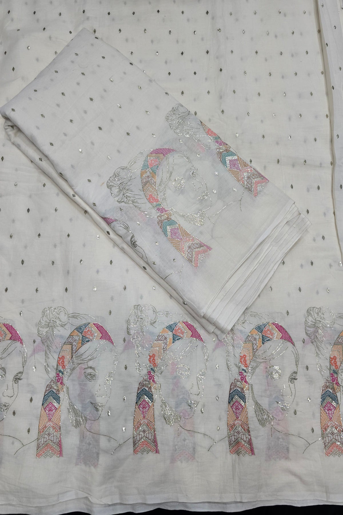 Women's Facet Embroidered Pure Kora Cotton Fabric