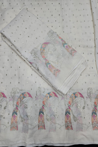 Women's Facet Embroidered Pure Kora Cotton Fabric