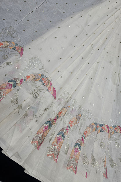 Women's Facet Embroidered Pure Kora Cotton Fabric