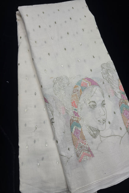 Women's Facet Embroidered Pure Kora Cotton Fabric