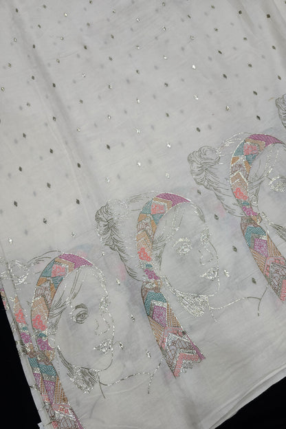 Women's Facet Embroidered Pure Kora Cotton Fabric
