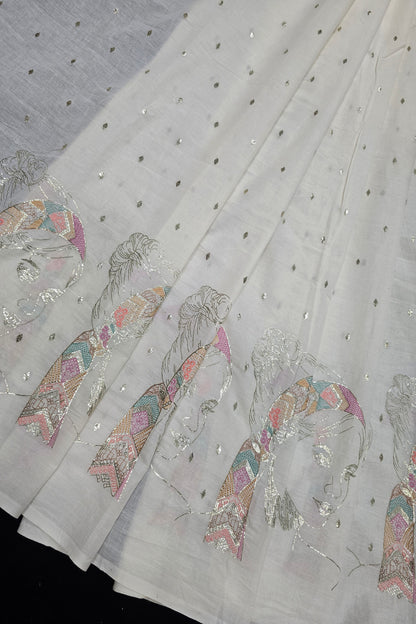 Women's Facet Embroidered Pure Kora Cotton Fabric