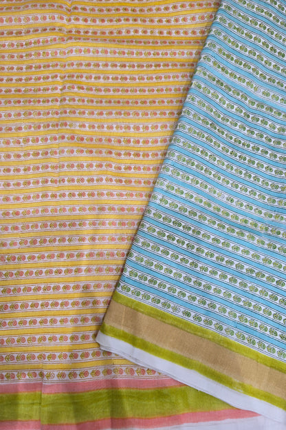 Formal Interspersed With Small Floral HandBlocked Printed Pure Mul Chanderi Fabric