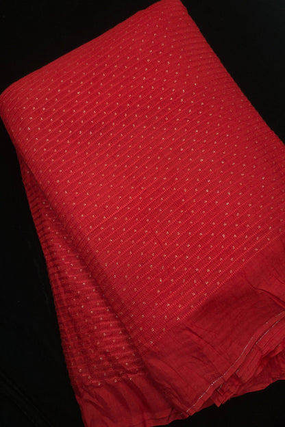 Vertical Self Ridged Embroidery With Highlighted Sequins Falling RawSilk Fabric