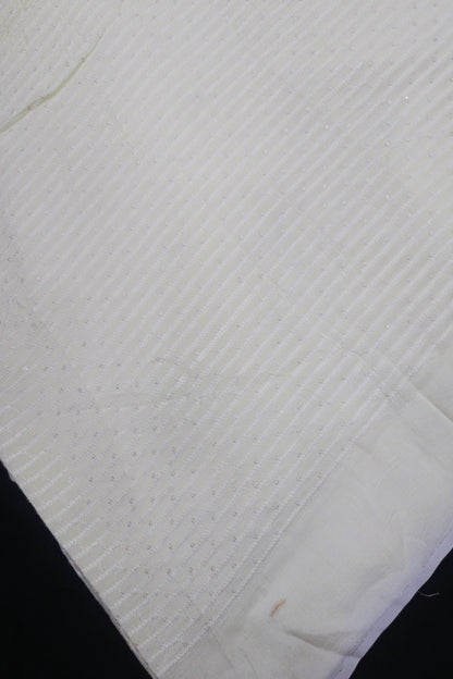 Vertical Self Ridged Embroidery With Highlighted Sequins Falling RawSilk Fabric