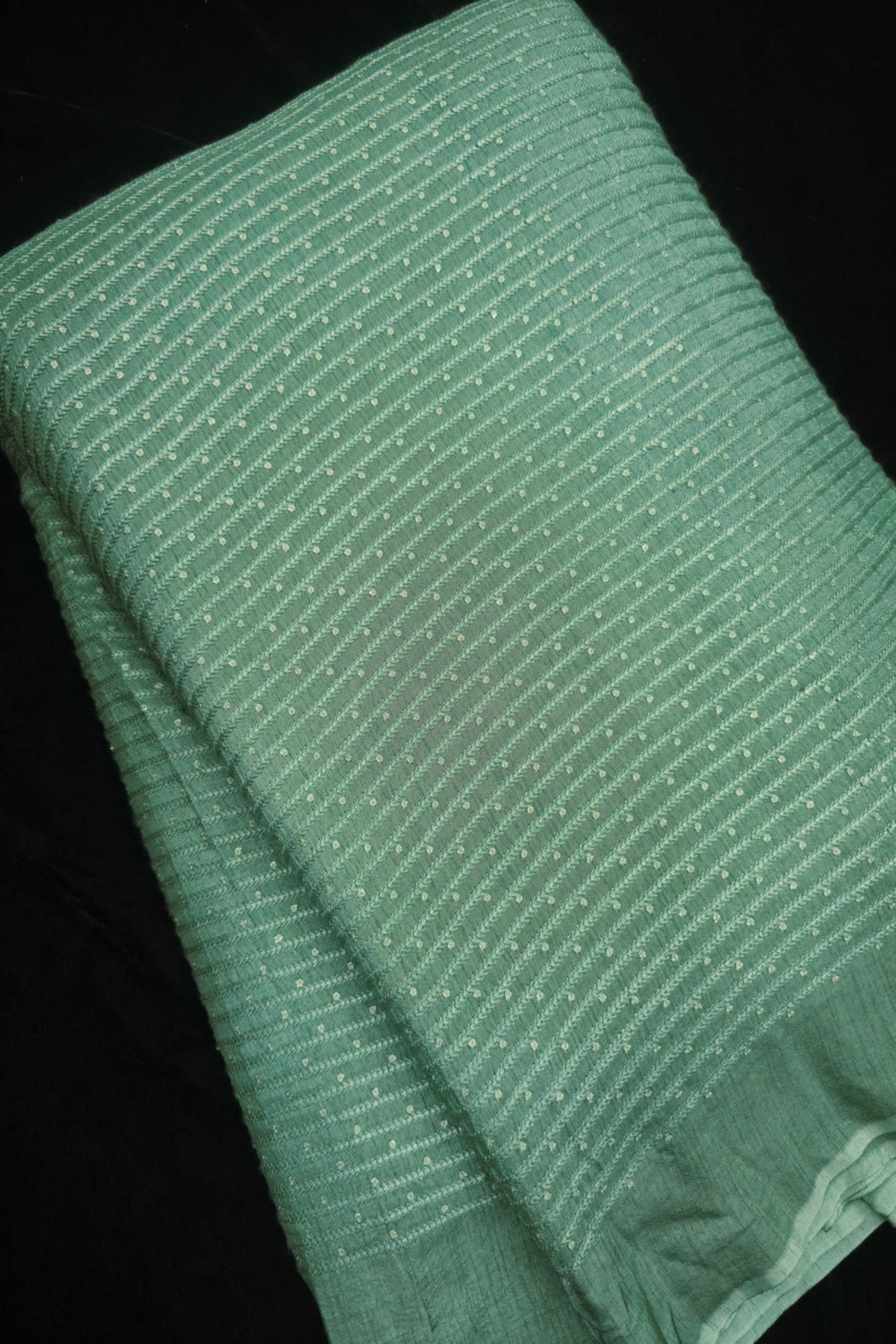 Vertical Self Ridged Embroidery With Highlighted Sequins Falling RawSilk Fabric