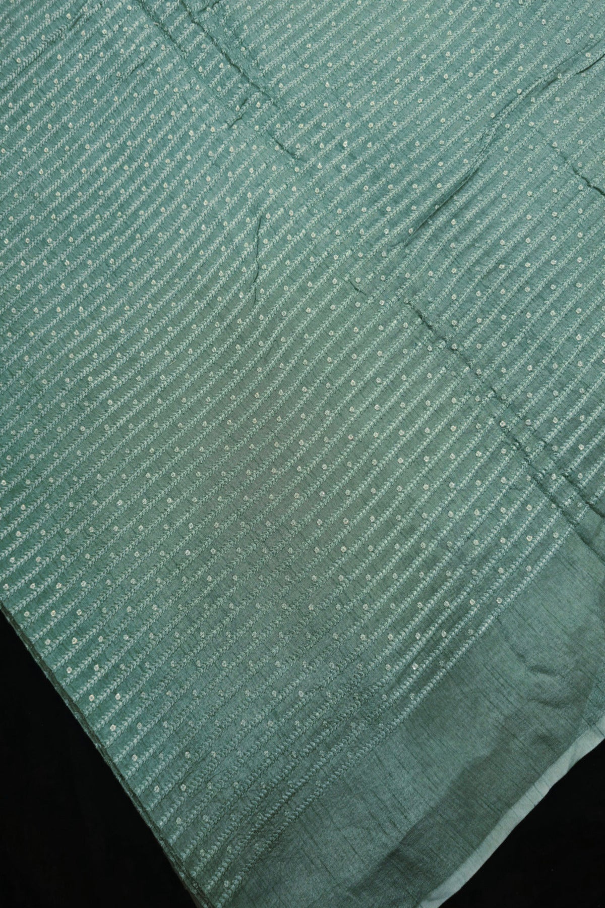 Vertical Self Ridged Embroidery With Highlighted Sequins Falling RawSilk Fabric
