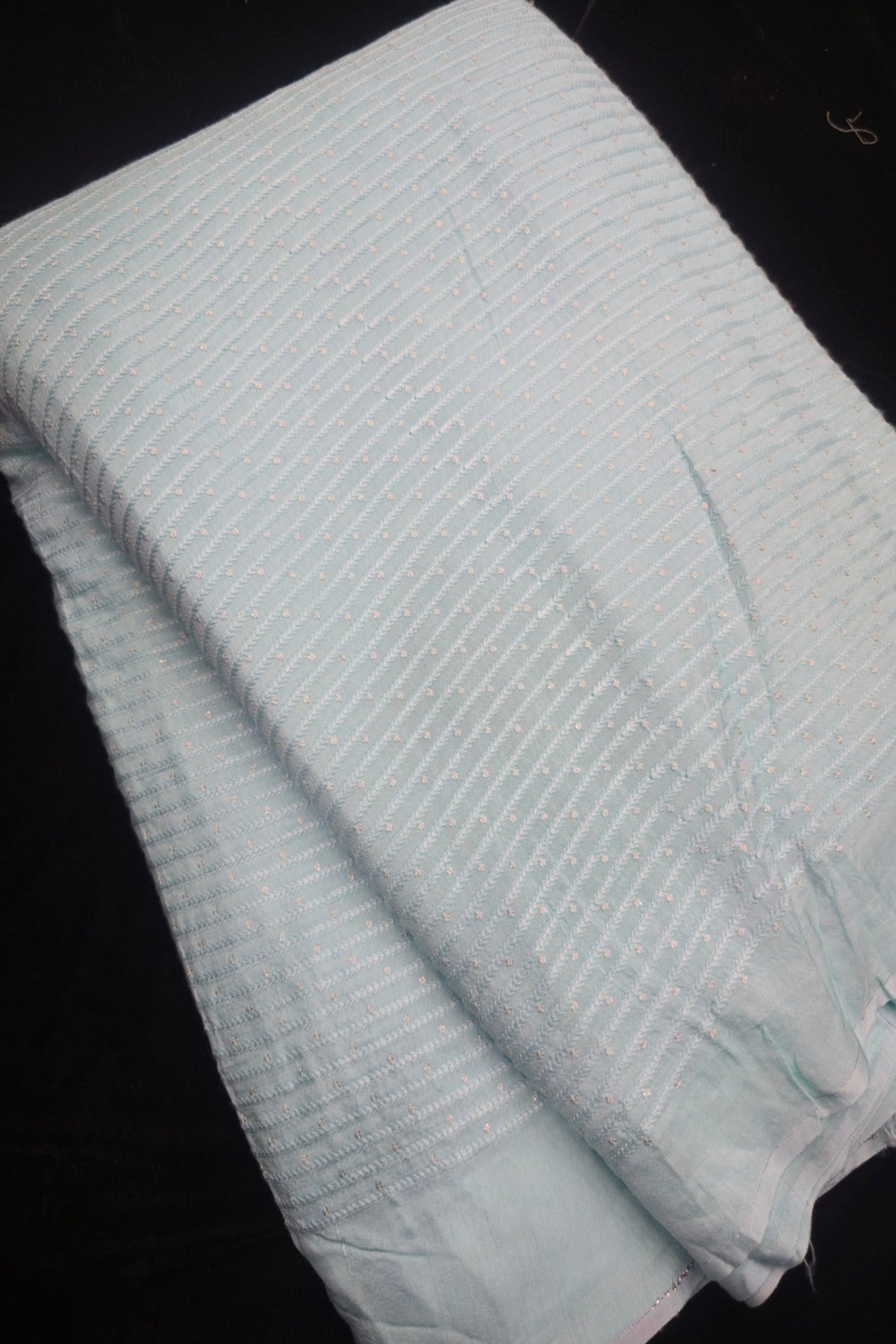 Vertical Self Ridged Embroidery With Highlighted Sequins Falling RawSilk Fabric