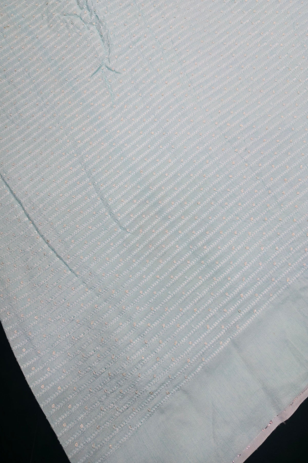 Vertical Self Ridged Embroidery With Highlighted Sequins Falling RawSilk Fabric