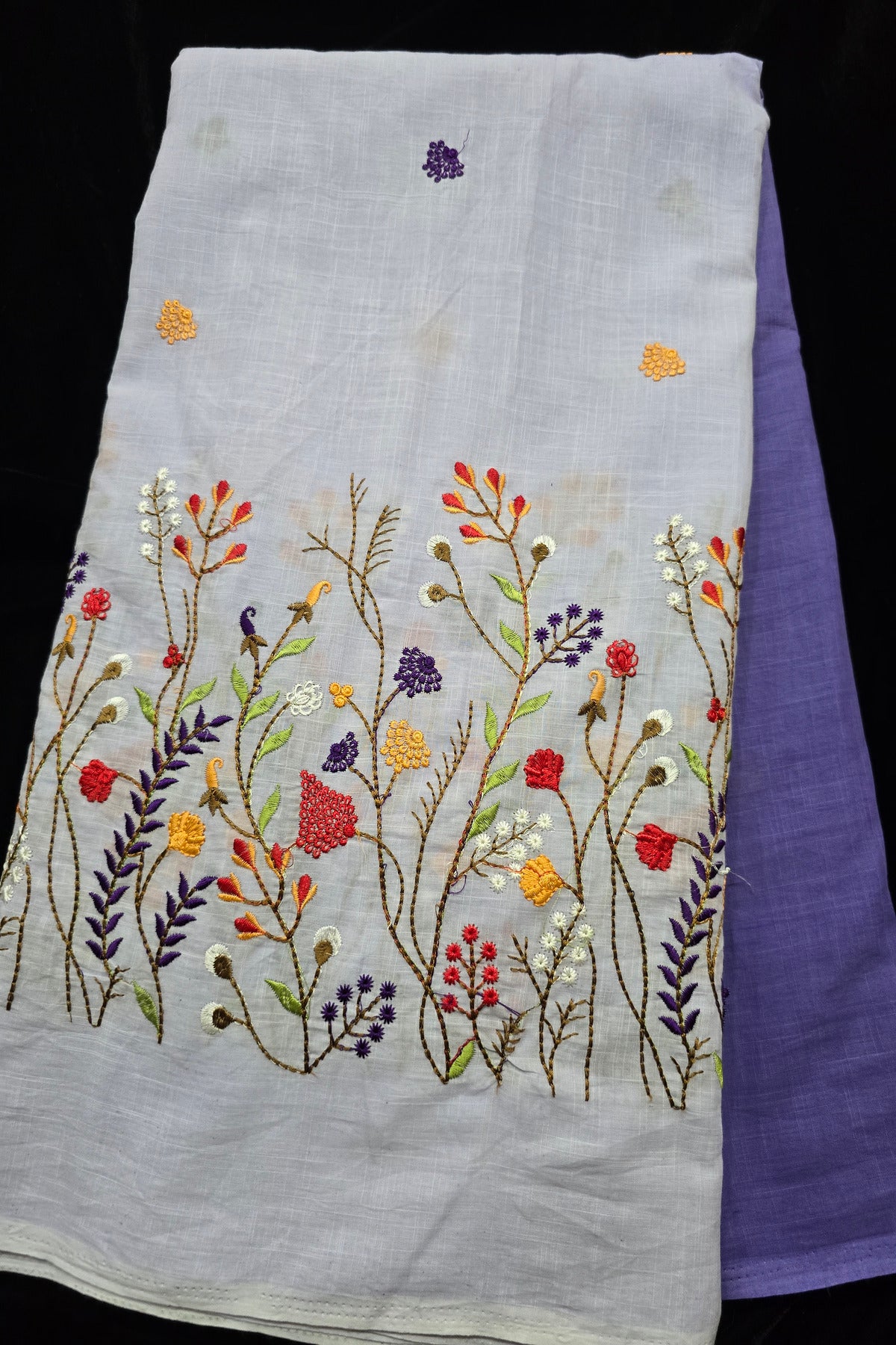 Wild Floral Garden Embroidered Pure Cotton Dual Shaded Fabric
