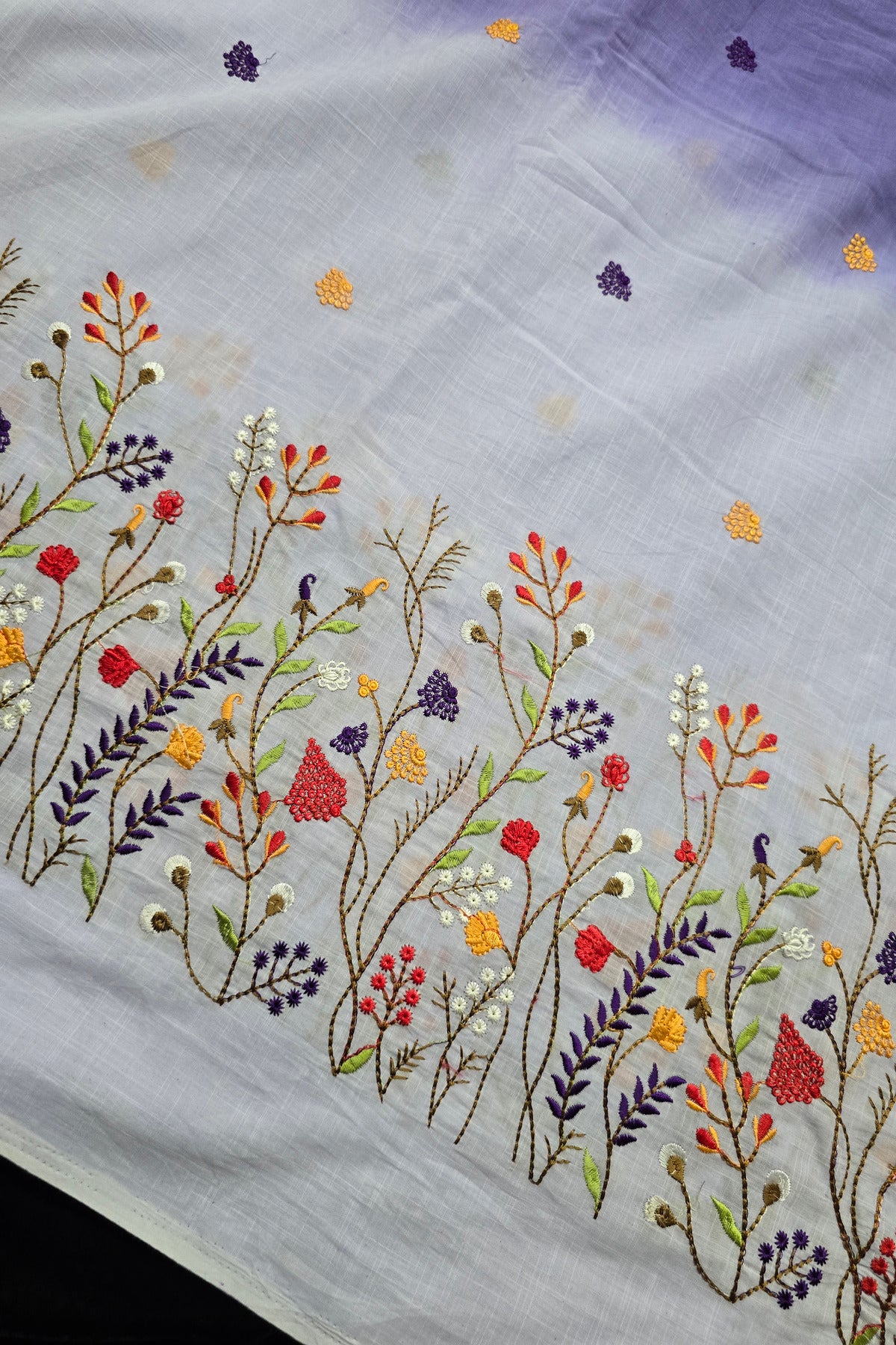 Wild Floral Garden Embroidered Pure Cotton Dual Shaded Fabric