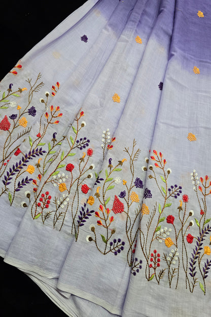 Wild Floral Garden Embroidered Pure Cotton Dual Shaded Fabric