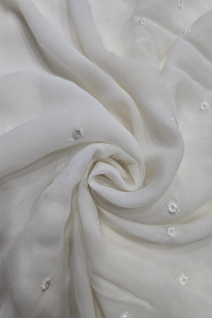 Circular Sequins Embroidered Pure Viscose Georgette Dyeable Fabric