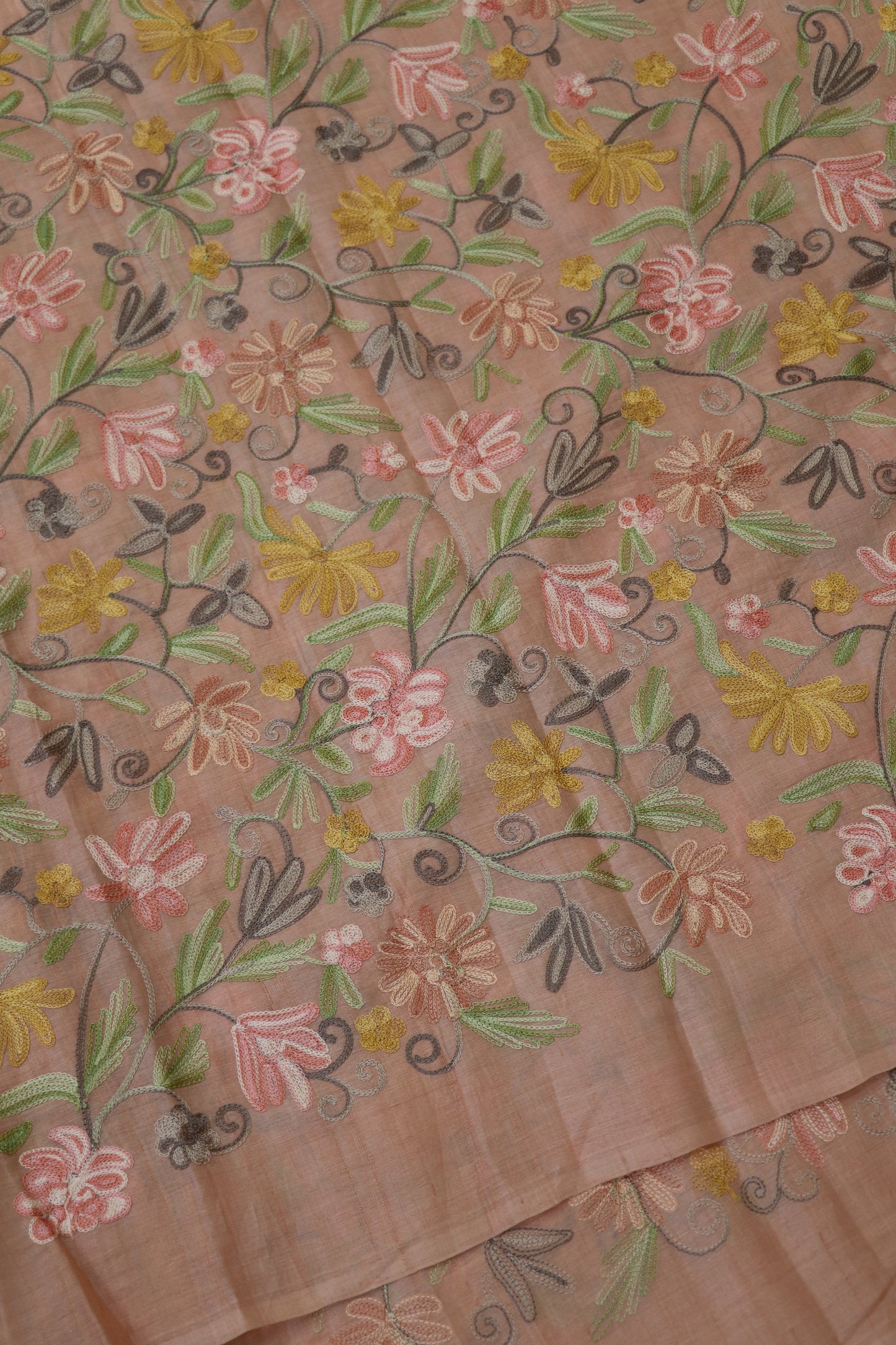 Cashmere Work Embroidery On Pure Tussar Fabric