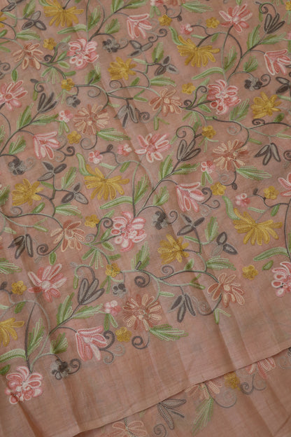 Cashmere Work Embroidery On Pure Tussar Fabric