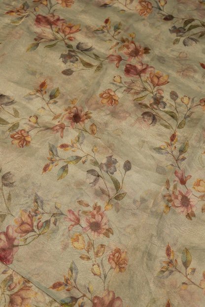 Cashmere Silver Grey Pure Organza Floral Printed Tissue